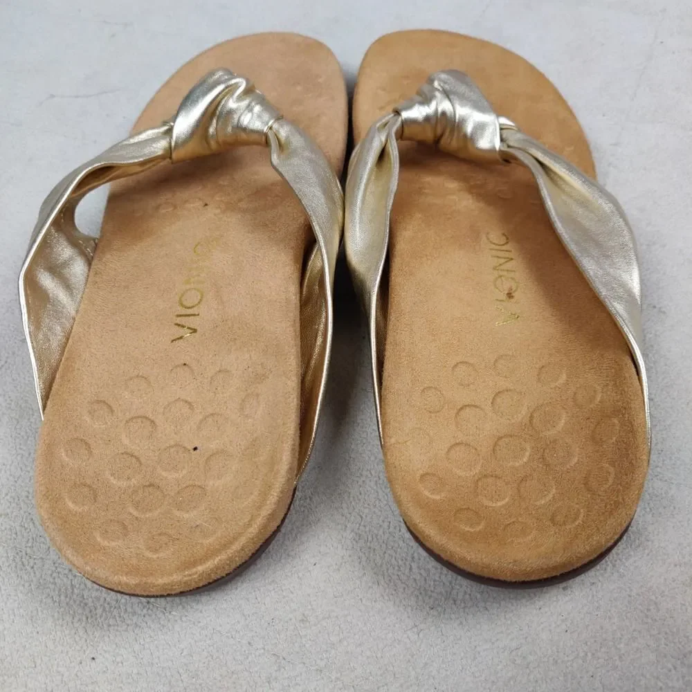 Vionic Sandals Size 9 Rest Pippa Metallic Gold Thong Strap Flats Comfort